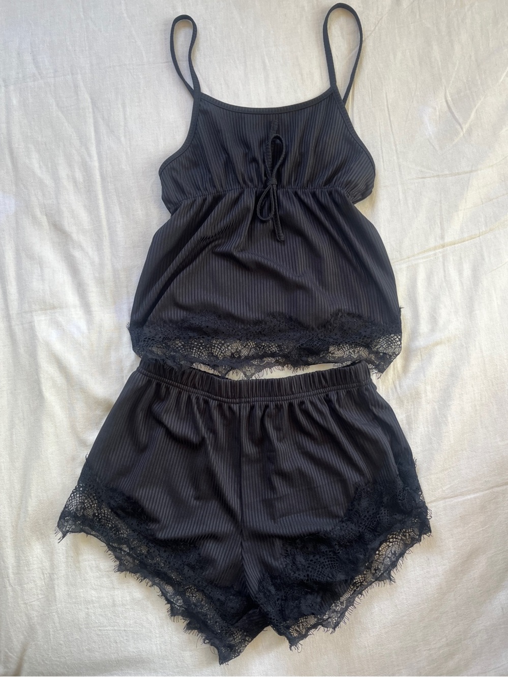 Black Lace-Trim Cami & Shorts Sleep Set - Women